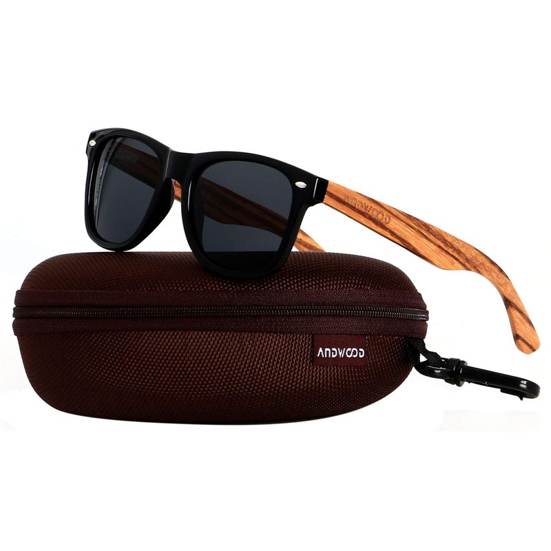 ANDWOOD Wood Sunglasses Polarized for Men Women Uv Protection Wooden Bamboo Frame Mirrored Sun Glasses Black Shades - Image 3